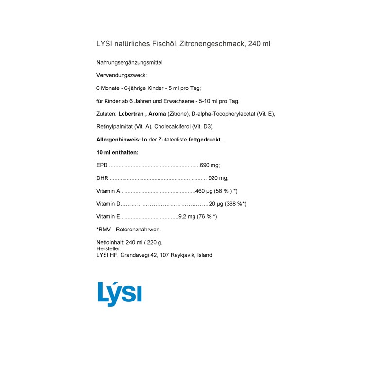 LYSI Cod Liver Oil, Rich in Omega 3, Natural Vitamins