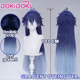 KIRA KIRA Genshin Flins Cosplay Wig Game Genshin Flins Wig 100cm Long Straight Blue Gradient Hair for Cosplay Song of the Welkin Moon