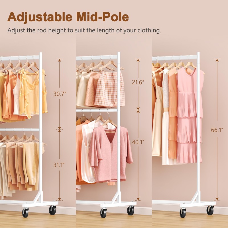 Hoctieon Double Rod Clothes Racks with Z-Base, Adjustable Clothing Rack,
