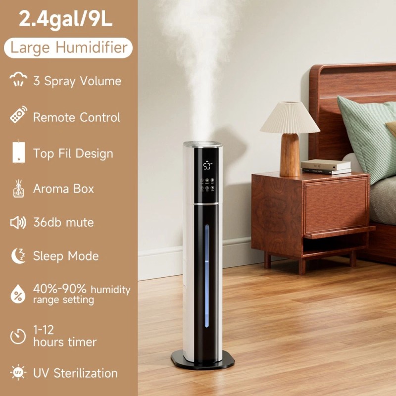 Artudatech 2.4gal/9L Air Purifier Humidifier w/ Timer & Humidity Control