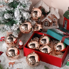 Zubebe 12 Pcs Large Christmas Ball Ornaments Giant Plastic Christmas Ball Outdoor Hanging Decorations UV and Water Resistant Ball for Holiday Party Decorations Christmas Tree(Champagne Gold,4 Inches)