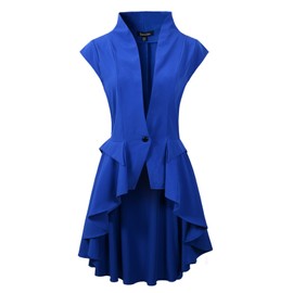 DarcChic Womens Gothic Steampunk Tail Vamp Long Victorian Waterfall Waistcoat Jacket Top (US8, Blue)