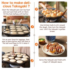 Takoyaki Grill Pan 14 Holes Nonstick Cast Iron Octopus Meat Balls Molds Maker with Detachable Handle, Pancake Balls Desserts Skillet for Induction Cooker, Gas Stove
