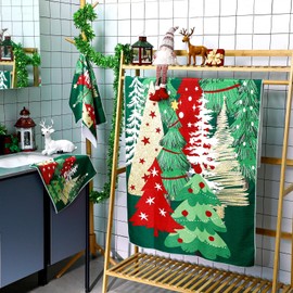 Preboun 3 Pack Christmas Bathroom Towels Set Christmas Tree Hand Towels for Bathroom Green Xmas Trees Bath Towels Winter Dish Towels Colorful Tree Washcloth for Bathroom Kitchen Hotel Beach Gym Spa