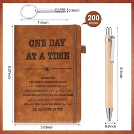 Gaillty Sobriety Gifts for Women Men Sobriety Journal Engraved Notebook with Pen, One Day at a Time Sober Keychain Aa Na Recovery Gift from Addiction, Clean and Sober Encouragement