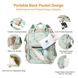 CAMILLEMMA Diaper Bags Backpack for Mom Dad Baby Care Bag Maternity Nappy Bags for Boys Girls Large Green Pañaleras para bebe Baby Changing Bag Large Capacity Waterproof Multifunction Travel Backpack