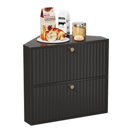 Trironsun Corner Bread Box for Kitchen Countertop Bamboo Two Layer Large Capacity Bread Storage Bin Vintage Storage for Homemade Bread (Black)