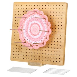 PATIKIL Crochet Blocking Board Wooden Blocking Board with 12 Pins and 5 Hooks Crochet Machine 3mm Hole Crochet Knitting Granny Square Yarn for Handmade Sweaters 23.6cm