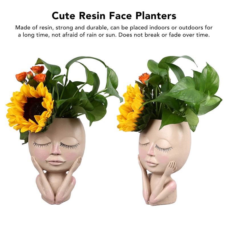 Unique Head Plant Pot with Drainage Hole Resin DIY Face