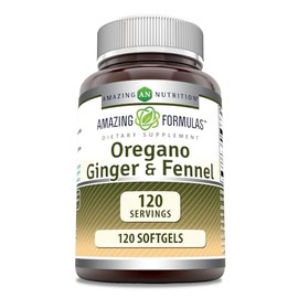 Amazing Formulas Oregano Oil with Ginger & Fennel Supplement | 120 Softgels | Non-GMO | Gluten-Free | Made in USA