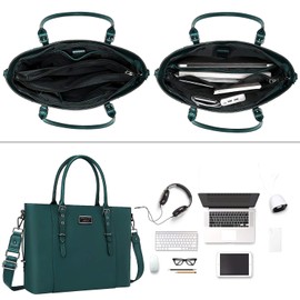 MOSISO PU Leather Laptop Tote Bag for Women (15-16 inch), Deep Teal