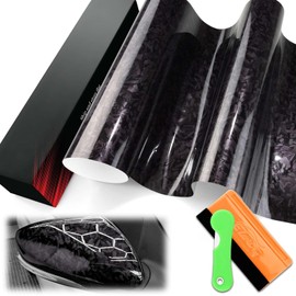 1FTx5FT PET Marble Forged Carbon Fiber Textured Gloss Black Vinyl Wrap Auto Car Sticker Decal Film Sheet Bubble Free Air Release Technology with Tool Set