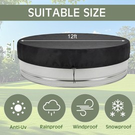Mindsoft 12 ft Round Stock Tank Pool Cover 210d Oxford Cloth Protector for Above Ground Pools, Summer Pool Hot Tub Cover Heavy Duty Waterproof Dustproof Windproof with Accessories