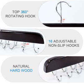 CENZICOM 16 Hooks Belt Hanger Wooden Belt Rack, Space Saving Closet Organizers and Hanging Holder for Ties, Tank Tops, Scarves (Walnut Color)