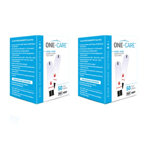 ONE-CARE 100 count Blood Glucose Test Strips, Precision Sugar Measurement for Diabetics, Monitor Your Diabetes (2 boxes of 50 each)