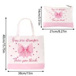 2pcs Canvas Bags Set, Pink Preppy Canvas Tote with Makeup Bag Coquette School Supplies Reusable Grocery Folding Shopping Bags for Women (Bow)