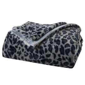 Leopard Faux Fur Throw Blanket - Ultra-Soft, Reversible, Fuzzy Animal Print Grey/Black Faux Fur - Luxury, Decorative 50" x 60" Throw Blanket for Couch, Chair, or Bed (Grey/Black Leopard)