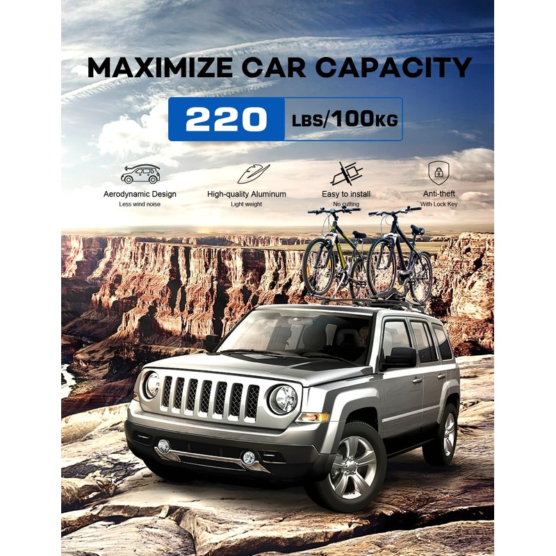 Wonderdriver Lockable Roof Rack Cross Bars 220lbs Compatible with Jeep