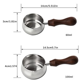 Set of 2 Measuring Cups Stainless Steel Set, Cup Measuring Cup with Walnut Wooden Handle for Measuring Liquids and Solids, Wooden Handle Measuring Spoon Measuring Tool of Kitchen Dosing Spoon for