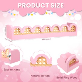 Pinkunn 2 Pcs Scalloped Rattan Wall Shelf Wood 15.75 Inch Boho Scalloped Floating Book Shelves Cute Decorative Wall Mounted Floating Shelves for Nursery Room (Pink)