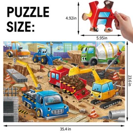 Jumbo Floor Puzzle for Kids,Construction Site Jigsaw Large Puzzles,48 Piece Construction Vehicle Puzzle for Toddler Ages 3-5,Children Learning Preschool Educational Toys,Gift for 4-8 Years Old