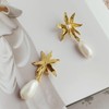 18K Gold Plated Flower Stud Earrings, Freshwater Pearl Drop, 925