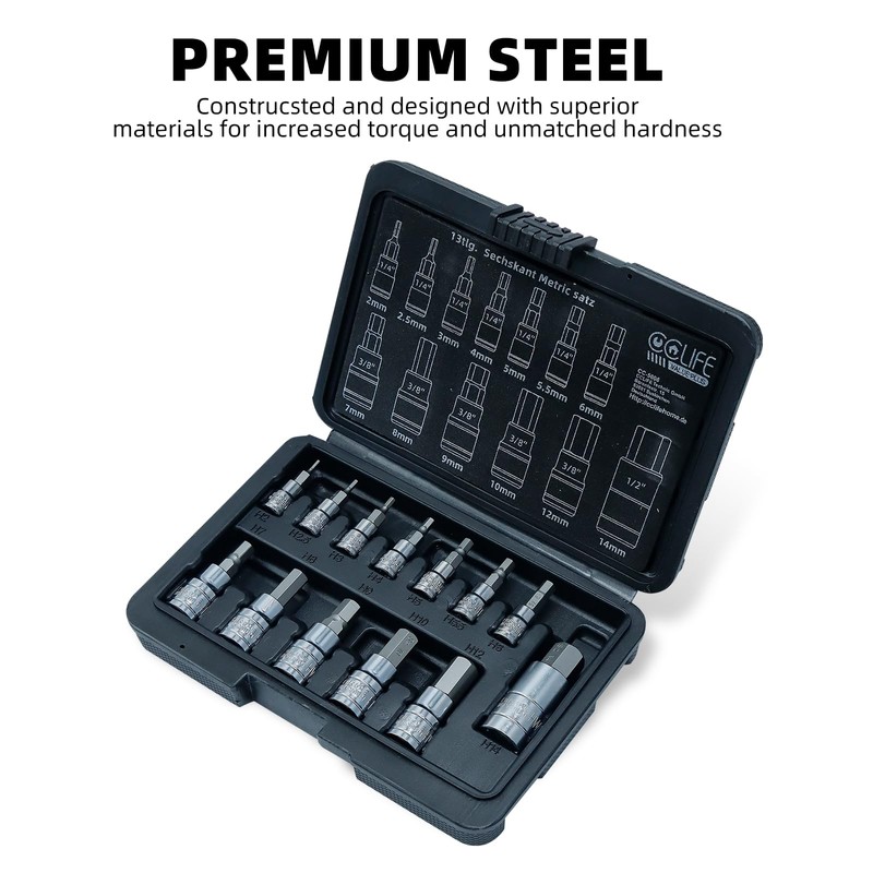 CCLIFE 13-Piece Hexagonal Socket Wrench Set Metric 2 mm -