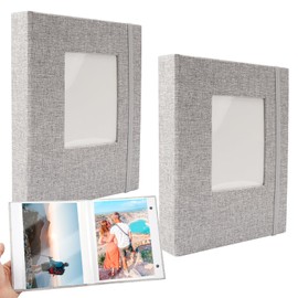 Photo Album 13 x 18 52 2 Packs Small Mini Photo Album Slip-in Photo Album Photo Album with Linen Cover 26 Pages with 52 Photos Photo Book for Slip-in for Families, Wedding, Holiday (Grey)