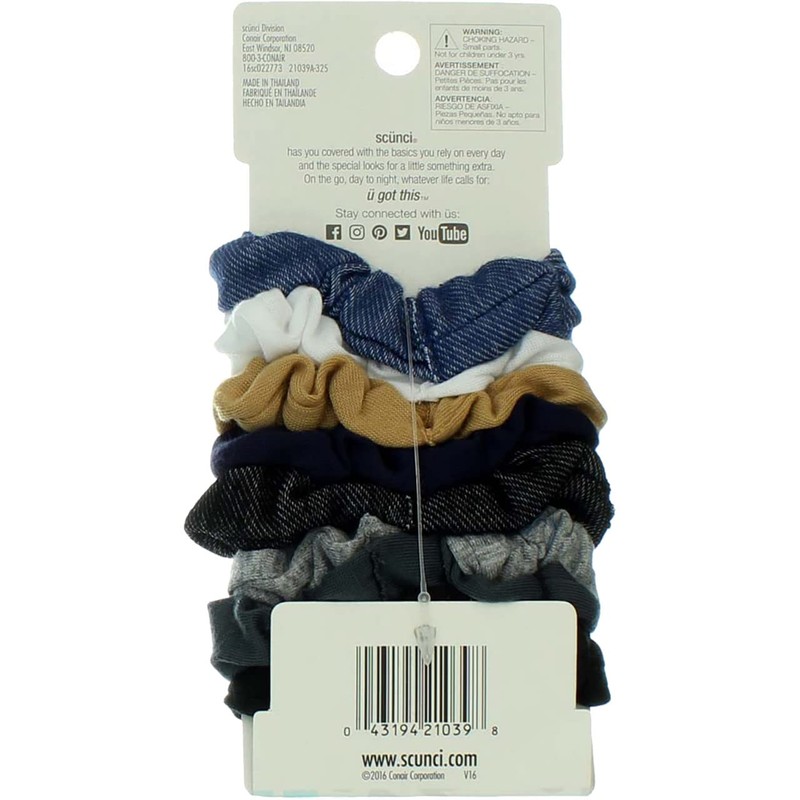 Scunci, No Damage, Mini Scrunchies, Assorted Denim Colours, 8 Pieces