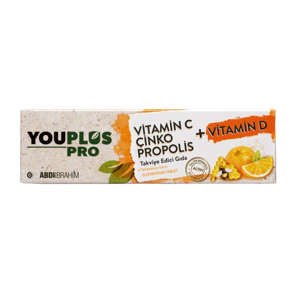 YOUPLUS Pro Vitamin C, D, Çinko & Propolis 15 Efervesan