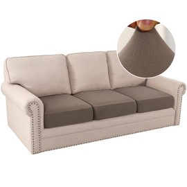 H.VERSAILTEX Fleece Couch Cushion Covers - Stretch Covers for 3 Cushion Sofa - Thick & Soft - Washable (3 Piece, Taupe)