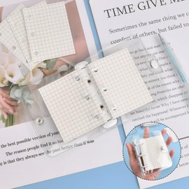 Mini 3 Ringe Ringordner Transparent O-Ringe Ringhefter Weich-Pvc-Notizbuch Mit 80 Blatt Papier Pro Tragbarem Einband Und 3 FäChern FüR Tagebuch Notizen Und Besprechungsunterlagen 10 * 8,7 Cm (1)
