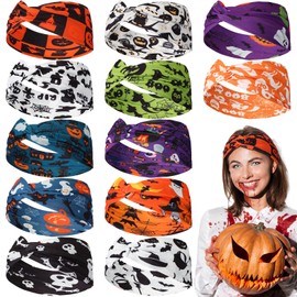 JaGely 12 Pcs Halloween Headbands for Women, Wide Knotted Hair Accessories