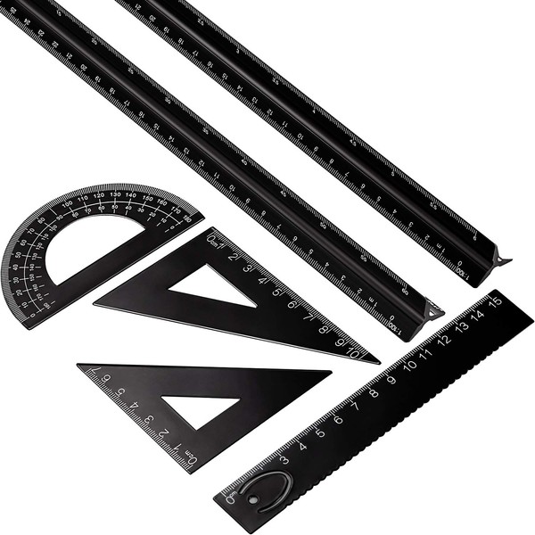 6 Pieces Triangular Scale Ruler Set, Aluminum Architect Ruler 2