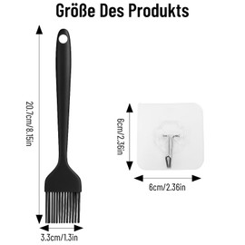 4 Stück Silikonölpinsel, weicher Küchenbackpinsel, kleine Backpinsel mit 4 Stück transparentem Haken, für Gebäck, Brot, Kuchen, Gemüse, Fleisch (schwarz)