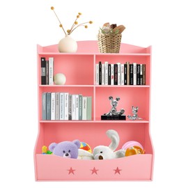 Kids Bookshelf Kid Toy Storage Organizer Home Organization Toys Bookcases 3Tier Children Wooden Bookshelves Easy To Assemble Book Cabinets For Nursery Kindergarten Playroom Bedroom Study Room (Pink)