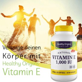 Healthy Origins, Natural Vitamin E, 1,000IU, 120 Soft Capsules, Laboratory Tested, Gluten Free, GMO Free