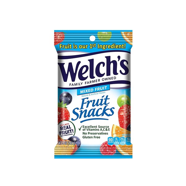 Welch's Fruit Snacks, Mixed Fruit, Gluten Free, 5 oz Bags (Pack of 12)