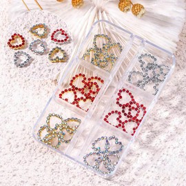 CHANGAR 30 Pcs 3D Heart Nail Art Rhinestones Love Nail Art Charms Bling Heart Diamond Alloy Nail Gems for Women Girls Valentine's Day Nail Art Design DIY Craft Jewelry