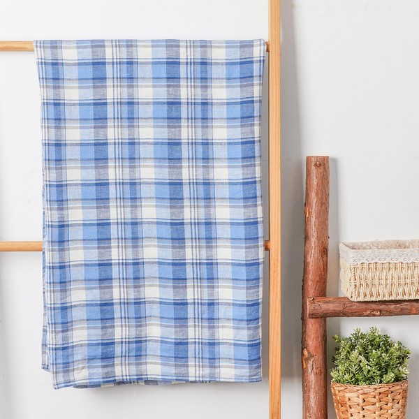 HSoftify 100% Linen Beach Towel, Checked Pattern, 50 x 68