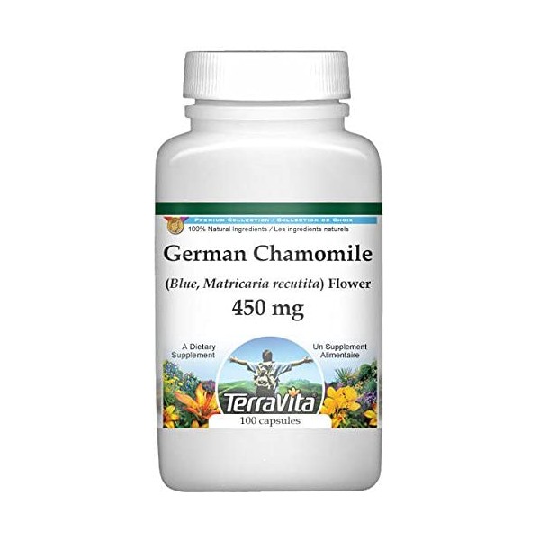 German Chamomile (Blue, Matricaria recutita) Flower - 450 mg (100 Capsules, ZIN: 516213) - 2 Pack