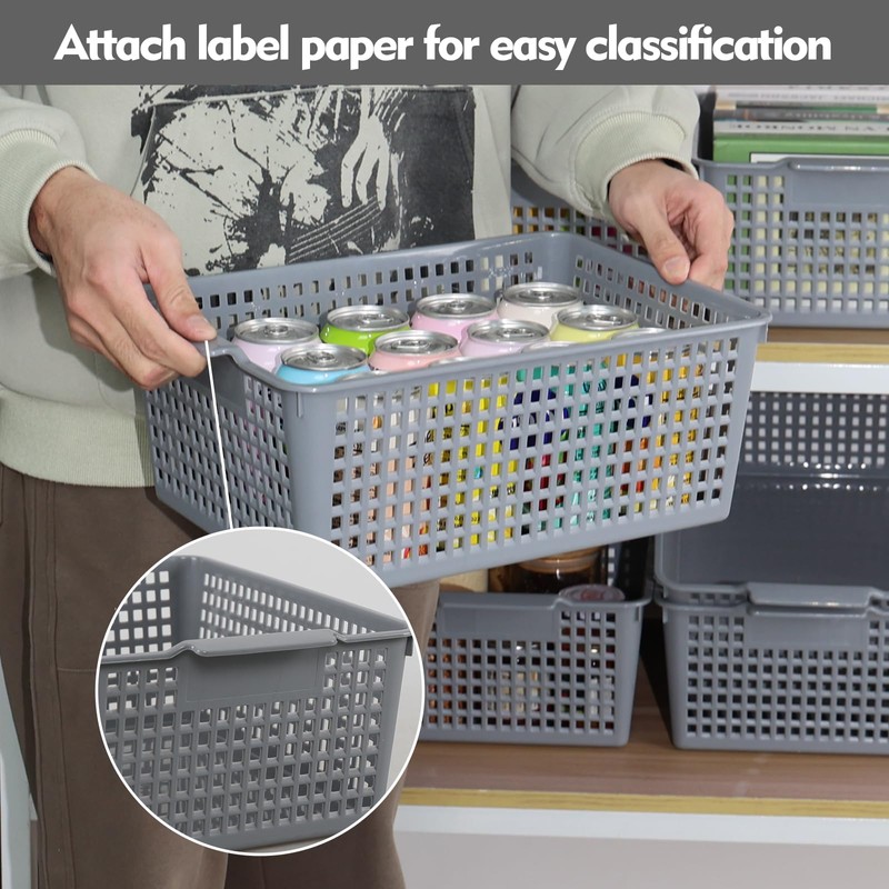Afromy 3 Pack Plastic Kitchen Storage Baskets, Rectangle Basket Set