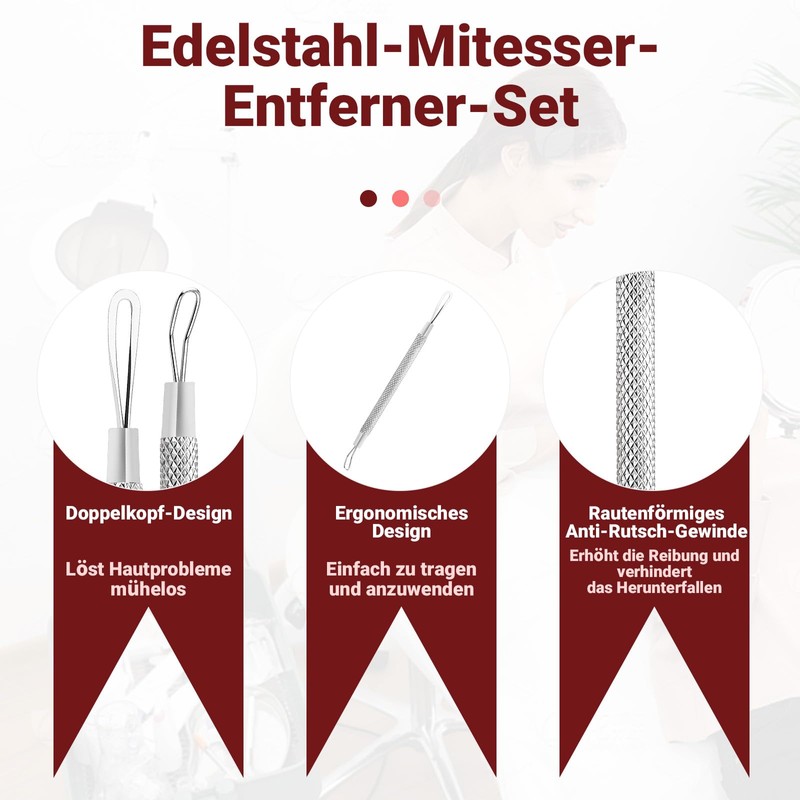 Diffaxy 2-teiliges Pickel Werkzeug, rutschfestes Gewinde, Edelstahl-Mittesserentfernerfür Hautunreinheiten, Akne und