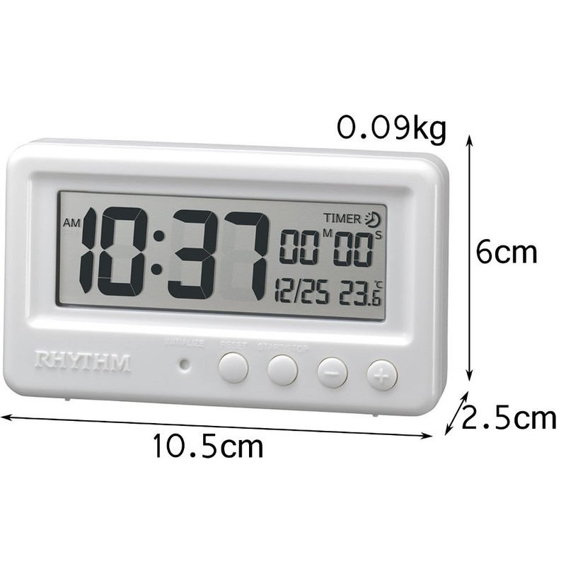 RHYTHM 8RDA72SR03 Waterproof Timer with Digital Clock Aqua Proof White