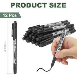 M&G Permanent Twin Markers Dual Ultra Fine Point Tip(1.5mm+0.5mm), 12 Pack Quick Dry Waterproof Fiber Tip Pens for Paper, Glass, Plastic, Wood, Stone, Metal Surface, Black