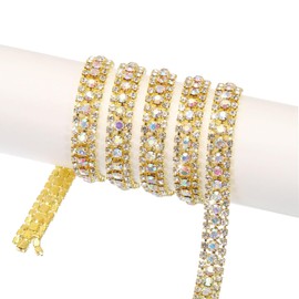 sourcing map 2 Yard 9mm 3 Rows Crystal Rhinestone Diamond Close Chain Trim Trimming Claw Cup Chain for Sewing, Crafts, DIY Jewelry Wedding Decorations Gold Colorful White