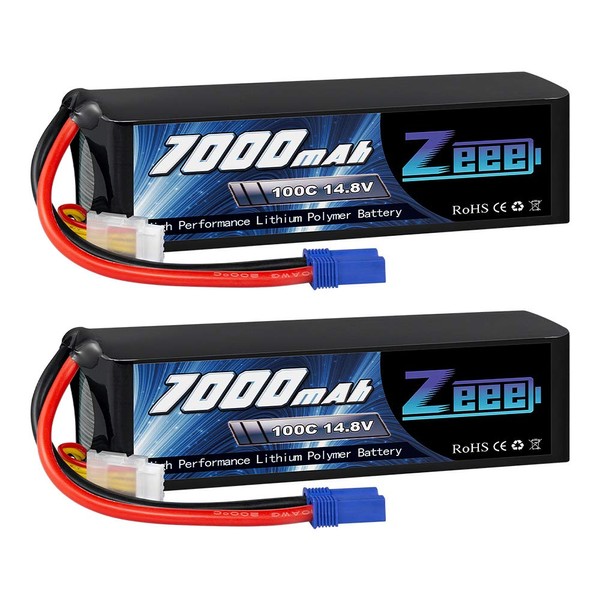 Zeee 14.8V Lipo Battery 4S 100C 7000mAh Soft Case Battery with EC5 Connector for Traxxas X-Maxx RC Truck Tank RC Car Racing Hobby (2 Packs)