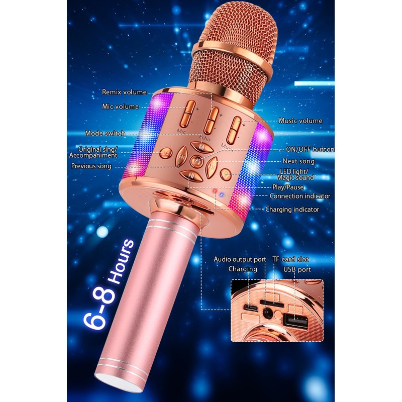 BONAOK Karaoke Microphone Bluetooth, 4 in 1 Wireless Karaoke Microphones,