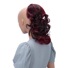 PRETTYSHOP Hair Piece Ponytail Drawstring Extension Wavy Voluminous Nature Looking Heat-Resisting 16" black/red mix # 2H113A PH223