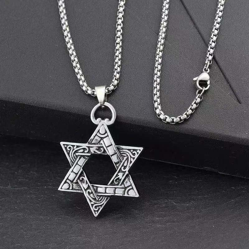 Seakuur Hip Hop Punk Six Pointed Star Pendant Necklace for